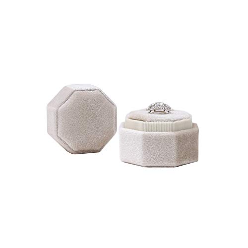 Blutete Velvet 2 Slots Jewelry Ring Box Engagement Wedding Box Keepsake Box Bridal Photo Ring Double Slots Octagon (Champagne) #TOP5