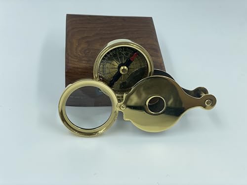 Brújula náutica metálica con caja de madera artesanal miniatura 5
