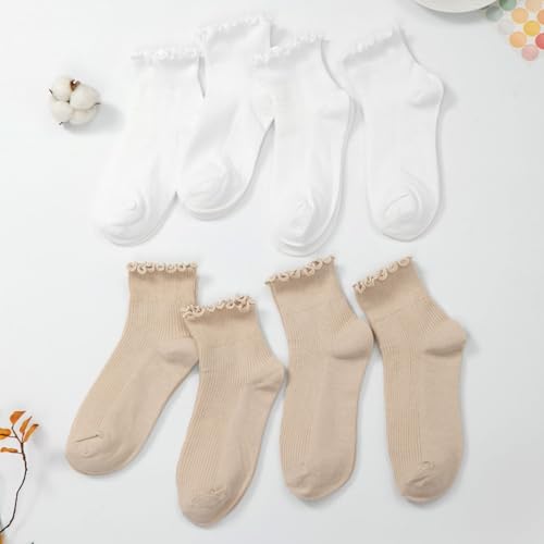 Image of 8 Pairs Cute Ruffle Frilly Ankle Socks Women, Lace Lettuce Socks