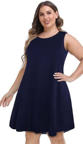 Image of elescat Plus Size Summer Dresses for Women Sleeveless Pockets Beach Tshirt Tank Sundress 2026