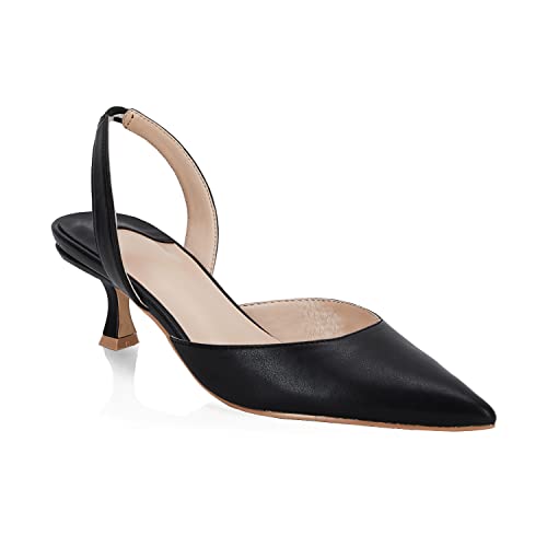 Juliet Holy Womens Pumps Shoes Pointed Toe Slip on Slingback Elastic Strap Classic Kitten Heels