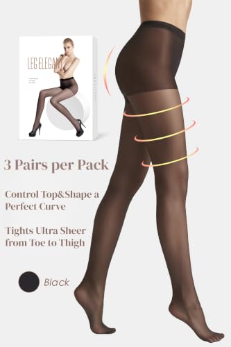 Image of leg elegant 3 Pairs 20D Women's Sheer Tights Ultra Sheer Pantyhose with Control Top
