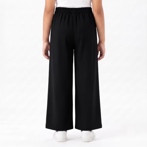 Image of Girls Straight Fit Trousers | High Waisted Wide Leg Pants for Kids