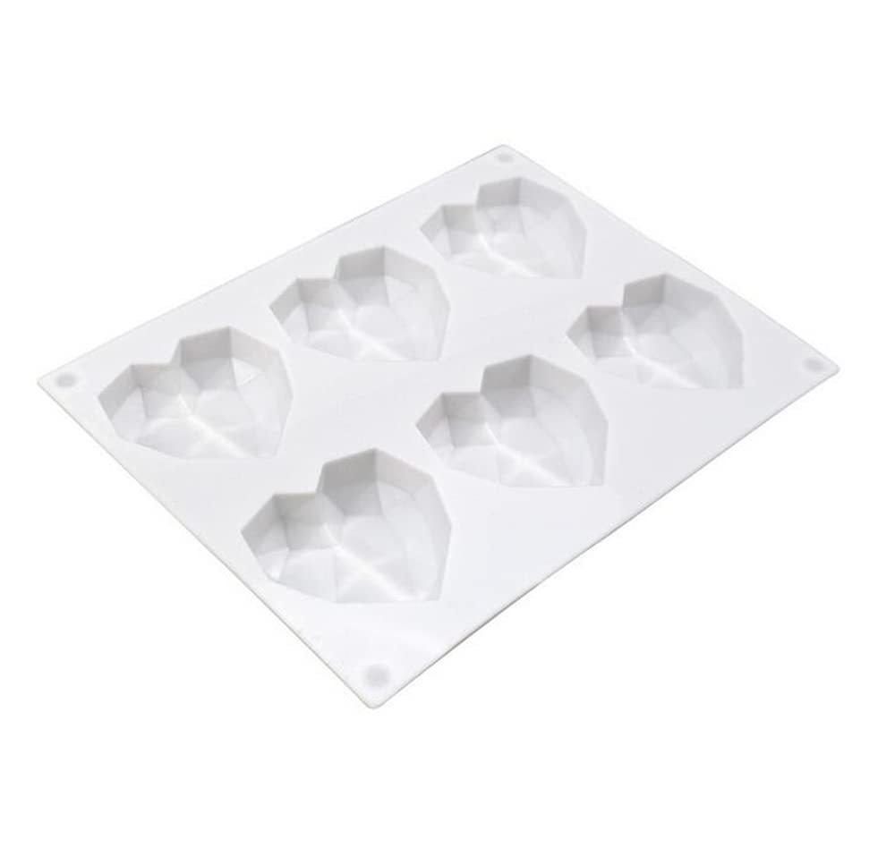 Silikonowe Mousse ciasto Formy 3D Piekarnie DIY Mydło Świece Forma, 6-otwory Diamentowy Kształt Serca