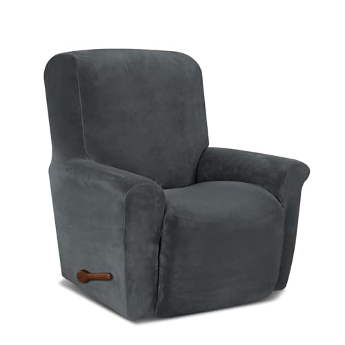 AZON Velvet Stretch Recliner Chair Cover,1-Piece Washable Recliner Couch Cover with Elastic Furniture Protector for Pets, Kids(Recliner, Charcoal)