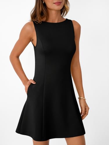 LILLUSORY Women's A-Line Boat Neck Flowy Mini Dress Summer 2025 Going Out Party Club Vacation Sleeveless Tank Dresses2