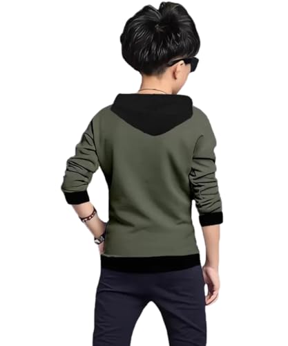 Image of ATLANS Cloths Kids Boys & Girls Hooded Neck Full Sleeves Typography Printed T Shirt, Olive Green, Pack of 1