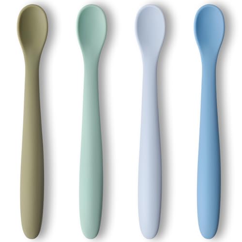 Image of LOVEINUSA 4PCS Silicone Feeding Spoons, Baby Spoons Silicone Baby Utensils Training Spoons Infant Spoons for First Stage Baby and Parents