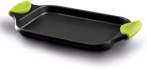 Castey F-IP45 F3-IP45 Induction Flat Tray Pan and Silicone Side Handles, 45 cm, Cast Aluminium, Black