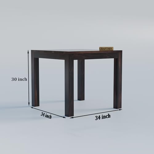 Image of Solid Sheesham Wood 3 Seater Dining Table | Three Seater Dinner Table with 2 Cushions Chairs & 1 Bench | Dinning Table Set 3 Seater for Living Room | Yellow Cushions | Walnut Finish