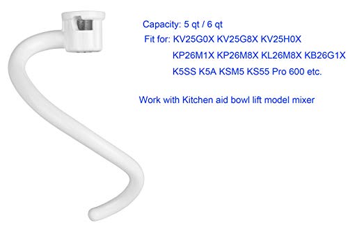 Spiral Dough Hook Replacement For Kitchen Aid Mixer - Coated Dough Hook For K5Ss K5A Ksm5 Ks55 Pro 600, Dough Attachment For Kitchen Aid Lift Stand Mixer, Work With Kitchen Aid 5 Qt / 6 Qt Lift #TOP1