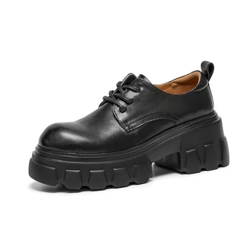 Image of BEAU TODAY Platform Oxfords for Women, Leather Chunky Drees Shoes