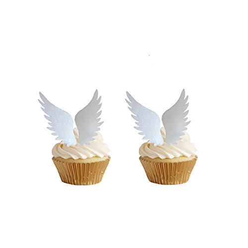 GEORLD 24pairs Wafer Angel Wings Wafer Cupcake Toppers Wing Cake Decoration For Anniversary, Birthday Party & Wedding