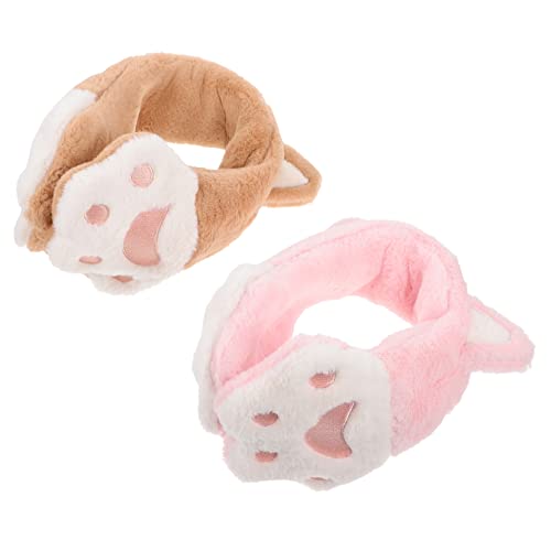 2pcs Warm Plush Ear Muffs Adorable Cat Pattern for Winter Sleep and Outdoor Activities