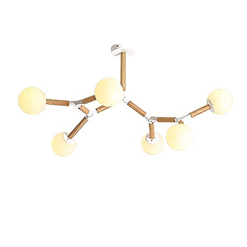 Plafonnier moderne en bois massif blanc et métal 9 bras réglables Spoutnik