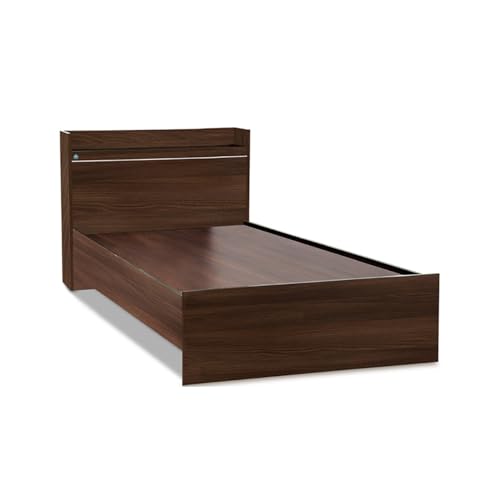 Image of DELITE KOM | 1 Year Warranty | Single Bed, Cherry Engineered Wood Bed Without Box Storage & with Headboard Shelf Storage, Wooden Bed (83x37 Inches) | Installation Included | Color - Acacia Dark