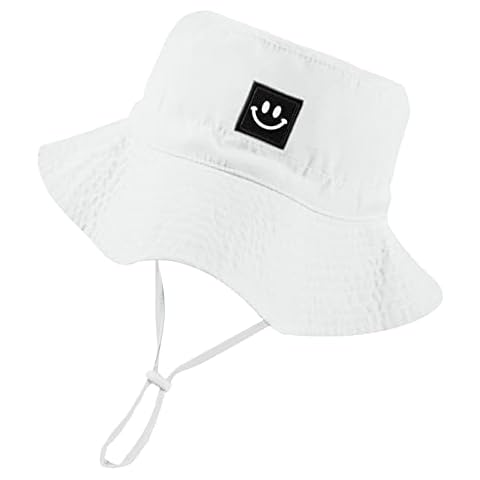Fynnsure Smile Face Baby Sun Hat Baby Boy Girl Hats Toddler Sun Hat Bucket Hat UPF 50+ Infant Sun Hat Newborn Sun Hat White 2-4T Cover