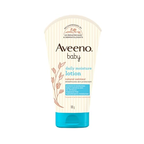 Aveeno Baby Daily Moisture Lotion 100g with Oat Flour, Glycerin, and dimethicone | Hypoallergenic, Fragrance-Free, Pediatrician Recommended | Nourishes, soothes, & Protects Baby's Sensitive Skin