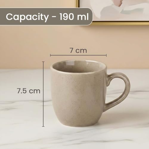 Image of The Earth Store Beige Cylus Ceramic Tea Cup Set of 6 for Tea | 190ML Each | Microwave & Dishwasher Safe | Perfect for Every Occasion Chai | Coffee Cups for Home, Office, Gifting & Daily Use