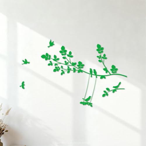 Stickers muraux Balançoire à oiseaux en branches d'arbres naturels 48x76.1cm Auto-adhésif Vert