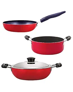 Nirlon Aluminium Non Stick Kitchen Utensil for Cooking Pots and Pan Set of 3 Pieces (DKD(B)_CVG_CS24)