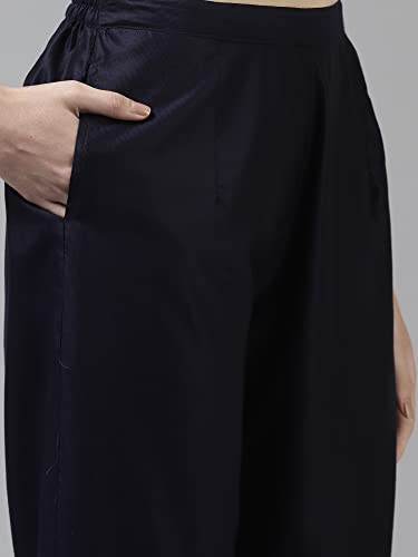 Image of INDO ERA Women Pure Cotton Navy Blue Kurta Set