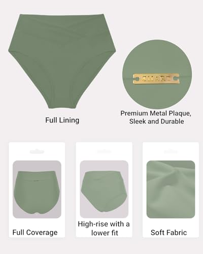 Image of Women V Cut Full Coverage Bikini Bottom - High Waist Swim Bathing Suit Bottoms Cross V Front Swimsuit