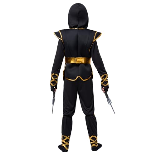 Spooktacular Creations Golden Ninja Costume Set, Ninja Jumpsuit with Foam Accessories for Kids, Halloween Cosplay Party