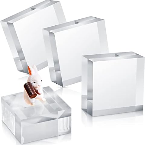 4 Pieces Acrylic Square Display Block 2 x 2 x 1 Inches Clear Polished Acrylic Cube Acrylic Jewelry Display Stand Ring Showcase Display Holder Base Cover