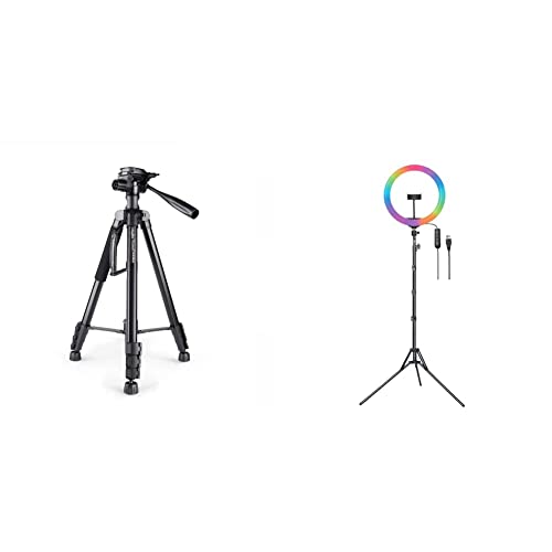 Image of DIGITEK Platinum (DPTR 890 VD) (178 cm) Aluminum Light Weight Tripod with Fluid Video Head for DSLR & Video Cameras & (DRL-15C RGB) LED RGB Ring Light with Stand for YouTube, Photo-Shoot