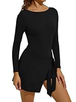 Tenniskleid Damen Langarm Krawatte Taille Mini Sportkleid mit Integriertem Shorts A-Linie Rückenfrei Golfkleid Tennis Outfit Tenniskleidung Trainingskleid Schwarz M