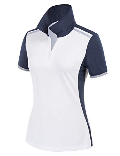 JACK SMITH Womenâ€™s Golf Shirts Short Sleeve Sports Polo Shirts Athletic Shirts Tee for Runnin Hiking Fishing(XL, White + Navy)