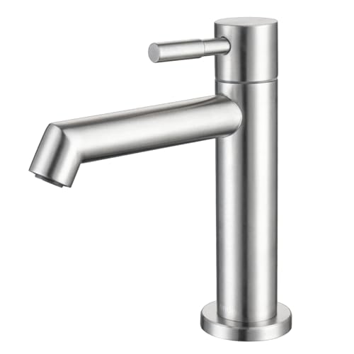 Tondiy Robinet de Lavabo Eau Froide Uniquement, Mitigeur Lave Main Eau Froide, Petit Robinetterie Brossé pour WC Invités, Cartouche Céramique, Mousseur...