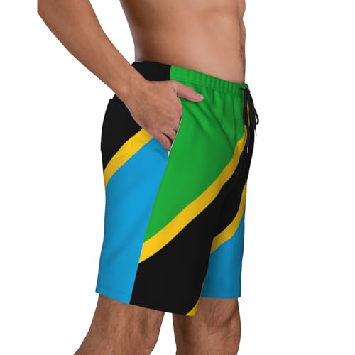 Tanzania Flag Men Beach Pants â€“ Swim Trunks for Men,Quick-Dry and Comfortable, Suitable for Beach, Surf, and Everyday Wear Black3