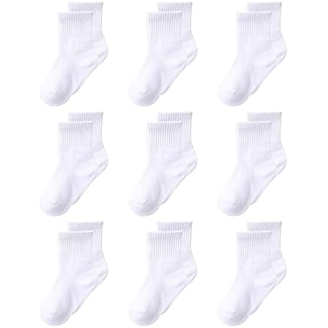MINI PANDA Little Girl's Socks, Girls Socks Cute,girls Crew Socks 9 Pairs Pack (9 pairs-White2, 9-12 Years) Cover