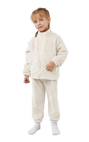 Boys' Girls' Flannel Clothes Set, Zipper Top and Pants Winter Warm Soft Fuzzy Homewear