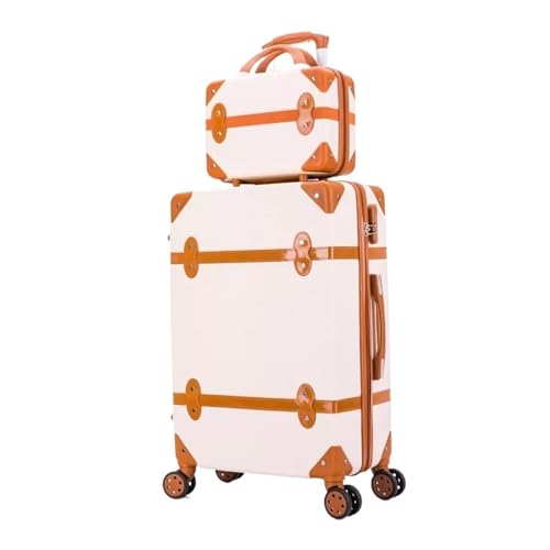MUdson Trunk Women Retro Luggage 20" 22" 24" 26" Trolley Bag Vintage Suitcase Set On Wheels Durable (Color : A Set of 2, Size : 20")2