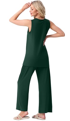 Image of PrinStory Womens Pajamas Sets 2 Piece Soft Pjs for Women Sleeveless Pajama Set Summer Loungewear with Pockets
