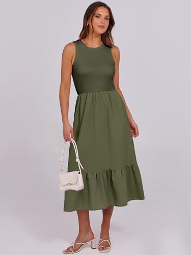 Image of ANRABESS Women Midi Dresses 2026 Summer Casual Sleeveless Sundress High Neck Tank Top Racerback Flowy Beach Dress & Pockets