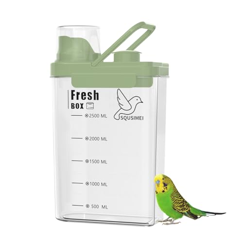 SQUSIMEI 3 Qt/2.8 L Bird Seed Storage Container with Lids Airtight Measuring Cup, Bird Seed Dispenser Pet Food Container Are Used to Store Bird Food, Chicken Feed BPA Free (2.8L, Green)