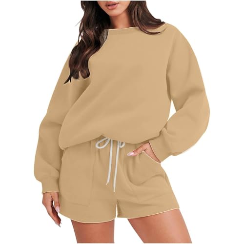 Tenues 2 pièces pour femme ensemble décontracté avec sweats à cordon de serrage et poches