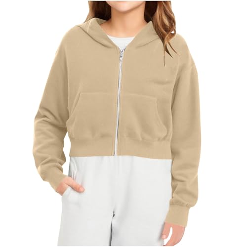 Hoodies for Teen Girls Cropped Long Sleeve Zip Up Jacket Hooded Sweatshirt Y2K Fall Casual Clothes with Pockets4