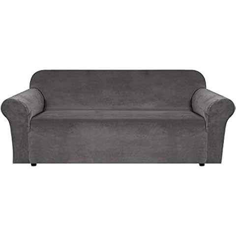 H.VERSAILTEX Stretch Velvet Sofa Covers Large Couch Covers Sofa Slipcovers Furniture Protector Soft with Non Slip Elastic Bottom, Feature Thick Comfy Rich Velour (Extra Wide Sofa 89"-105", Gray) Cover