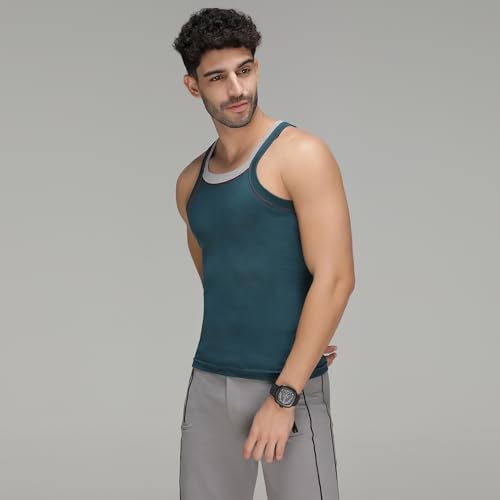Image of Amul Comfy Pack of 2 Cotton Round Neck Sleeveless Solid Men Gym Vest(Assorted Colours May Vary)