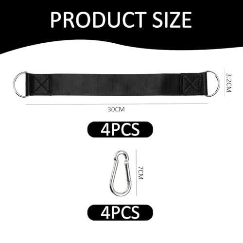 FDGGT 4 Stück Schaukelgurte, Mit 4 Stück Karabiner, Schaukelmontagezubehör, Hängemattenzubehör, Hängemattenaufhängungsvorrichtungen, Hängemattenbefestigungszubehör