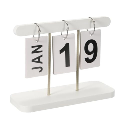 Calendrier perpétuel en bois vintage blanc PATIKIL pour affichage mensuel de bureau