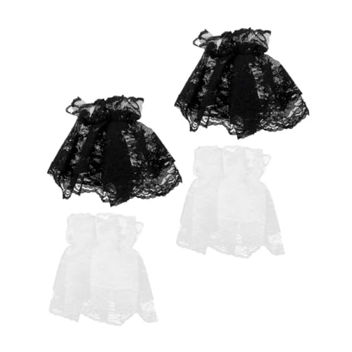 LIFKOME 2 Pares Guantes Cortos de Encaje Lolita Sin Dedos Puños de Muñeca con Volantes Elásticos para Mujer Fiesta Té Boda Halloween