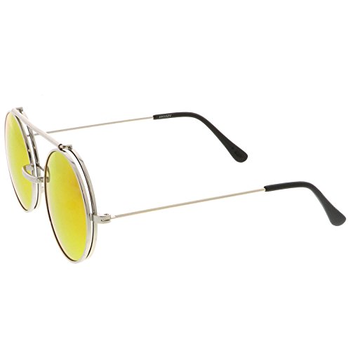 zeroUV - Mid Size Flip-Up Colored Mirror Lens Round Django Sunglasses 49mm3