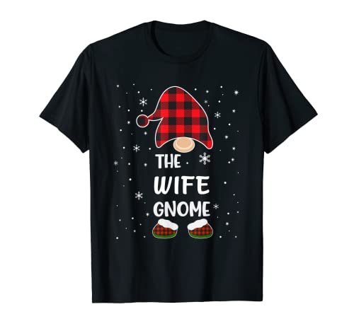Rojo Buffalo Plaid Matching The WIFE Gnomo Navidad Camiseta