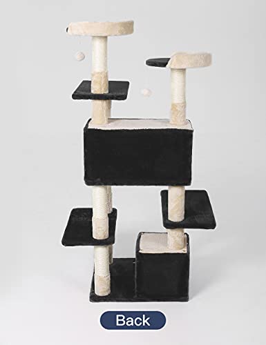 Hyabi 56 Inch Cat Tree Cat Tower, Sisal Cat Grab Post, Kitten Game House Kitten Activity Center (Black) #TOP4